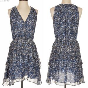 Derek Lam Women’s 10 Crosby Silk Tiered Blue Floral Dress Size 6 Coctel Plunge